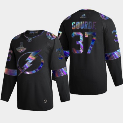 Tampa Bay Tampa Bay Lightning #37 Yanni Gourde Men's Nike Iridescent Holographic Collection NHL Jersey Black